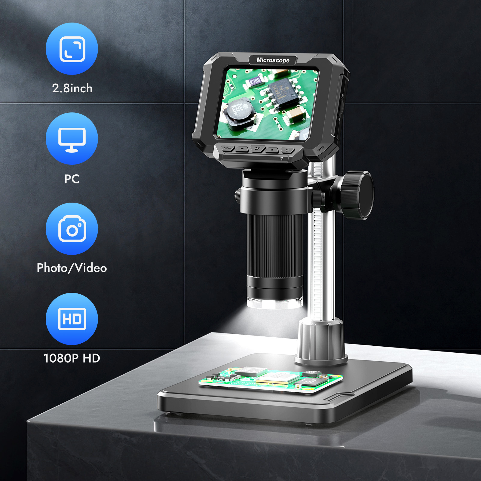 Power Tools Video - مجهر رقمي للعملات المعدنية بشاشة 2.8