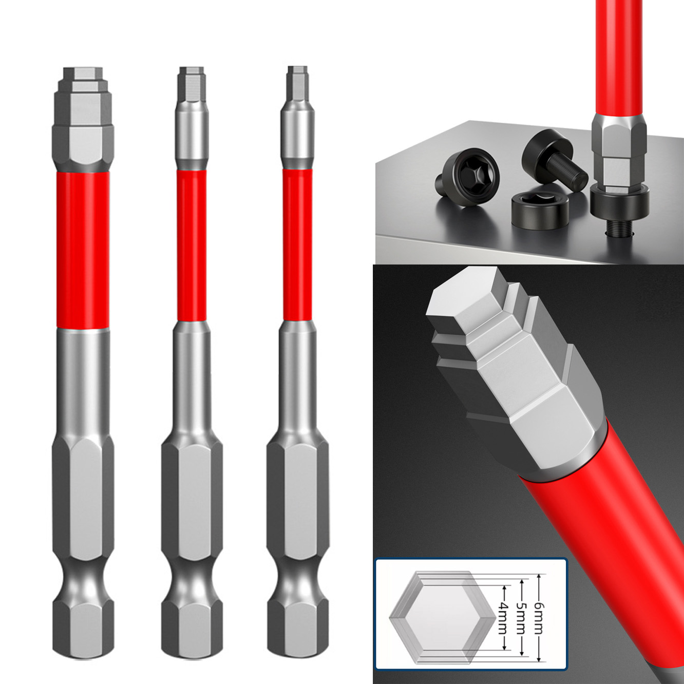 Power Tools Red - رؤوس مفك براغي سداسية الشكل من