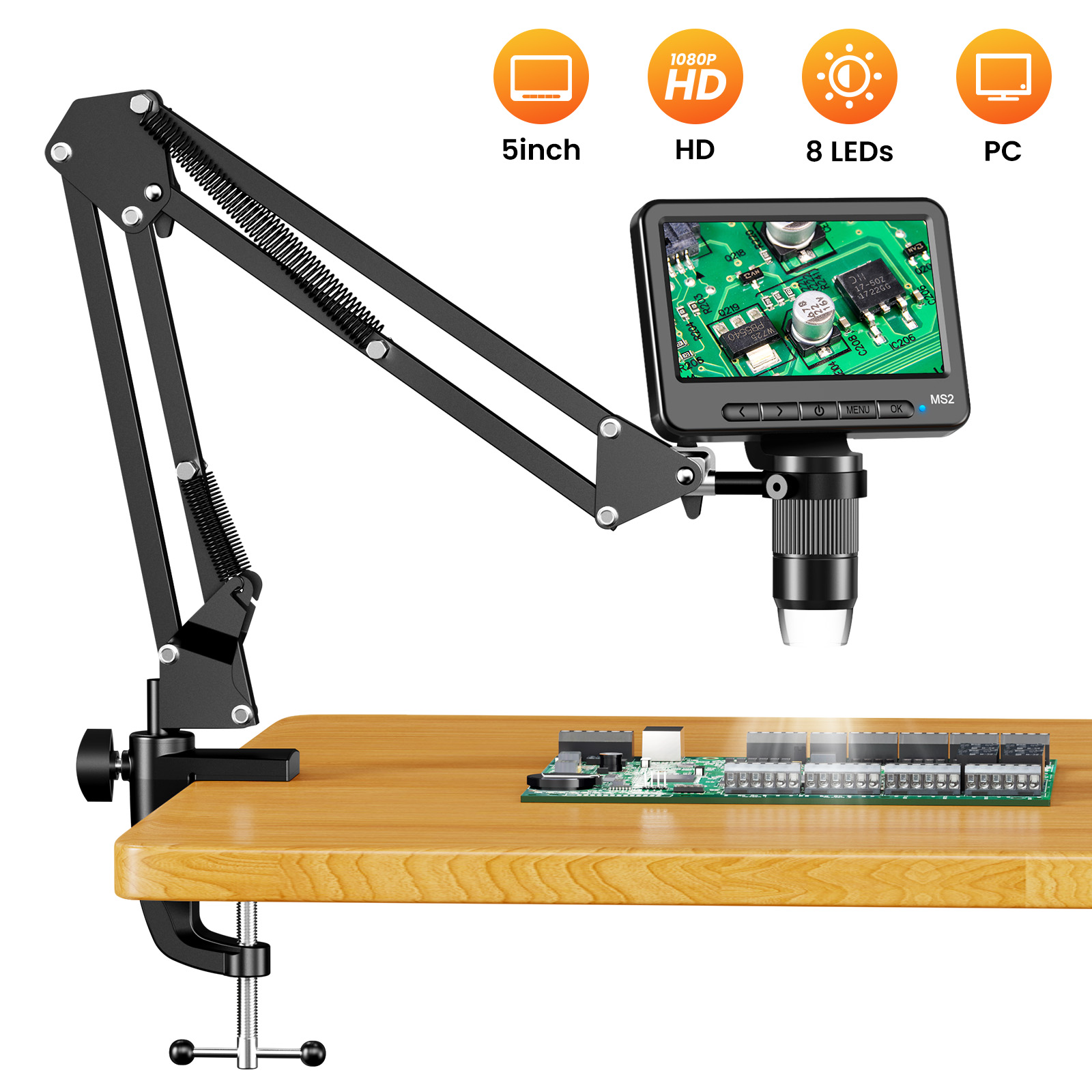 مجهر رقمي بذراع مرن مع شاشة 5  - مراجعة Power Tools Video وسعره